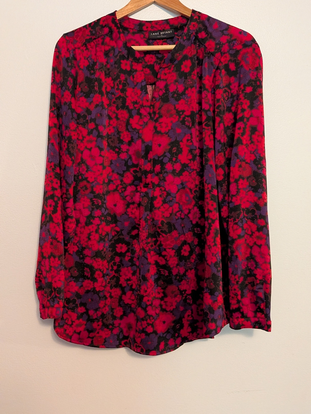 Lane Bryant Red and Purple Floral Long Sleeve Blouse